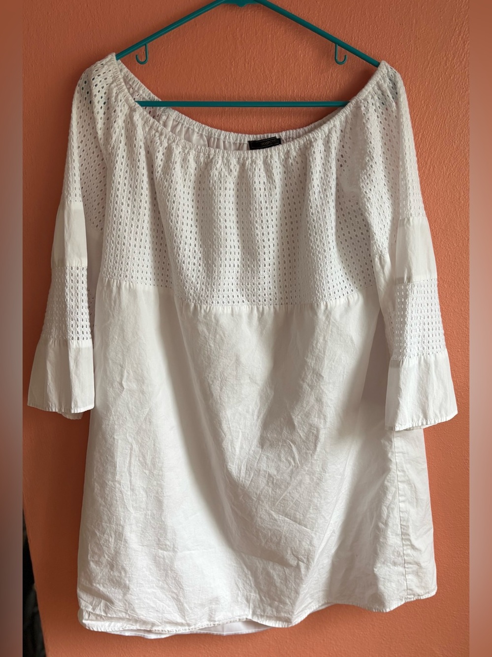 Women’s White Eyelet Off-Shoulder Tunic Dress